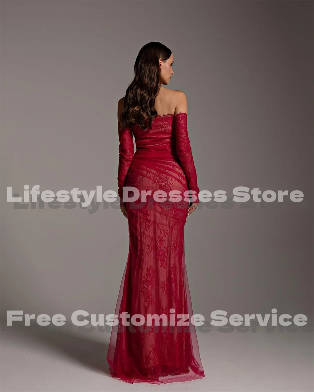 Vestidos de Noche elegantes de sirena de encaje personalizados, vestido de fiesta largo plisado de manga larga para ocasiones especiales, vestidos de fiesta