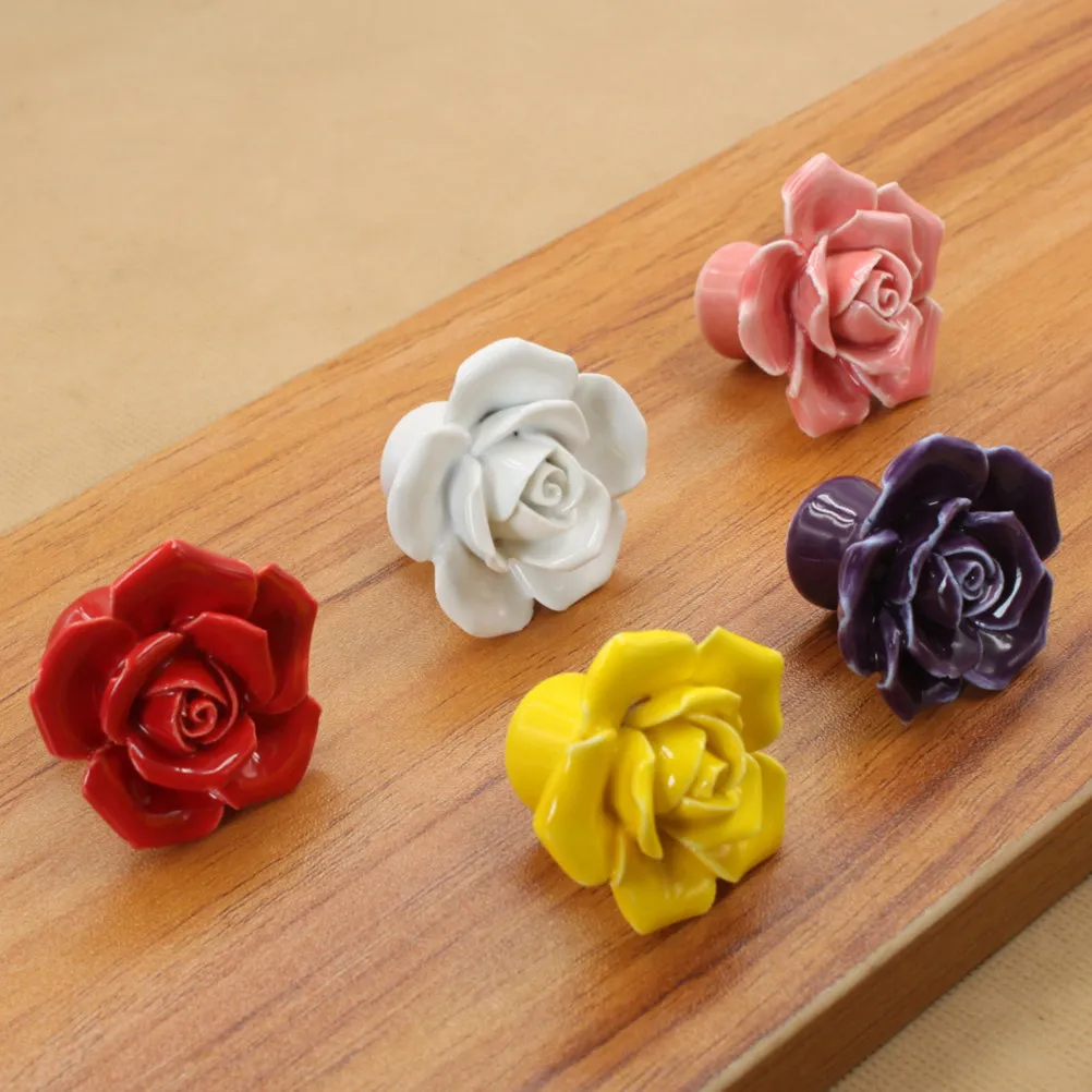 4pcs Ceramic Drawer Knobs with Floral Design – Decorative Cabinet & Cupboard Pulls