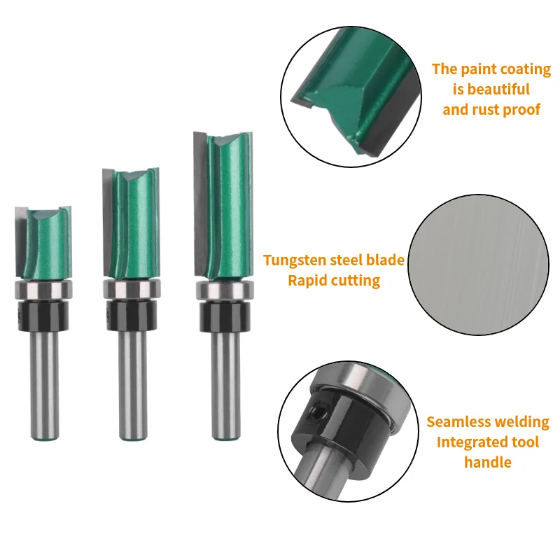 PTA 8MM Shank D16MM Pattern Bit Flush TrimRouter Bit Woodworking Milling Cutter For Wood Bit Face Mill Carbide Cutter End Mill