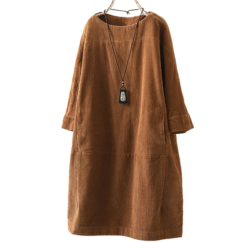 Autumn and winter new corduroy fashionable temperament sexy casual solid color dress loose dress women\'s clothing