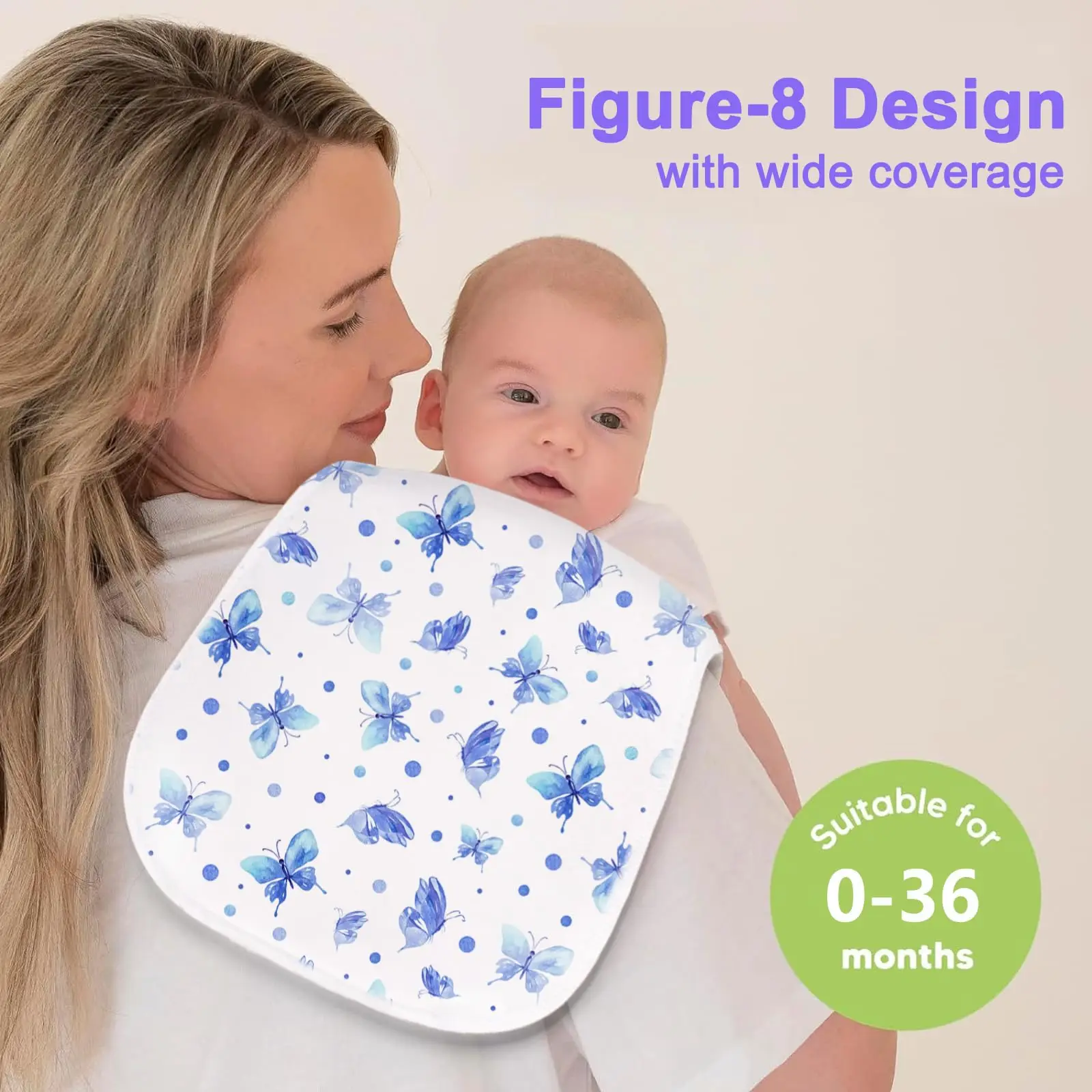 Benoxine 10-Pack Baby Burp Cloths Soft Microfiber Front and Non-Slip Polyester Fleece Back Absorbent Figure-8 Shoulder Burping Rags Large 47 x 22 cm Spit-Up Towels for Newborn Girls 0-36 Months 5