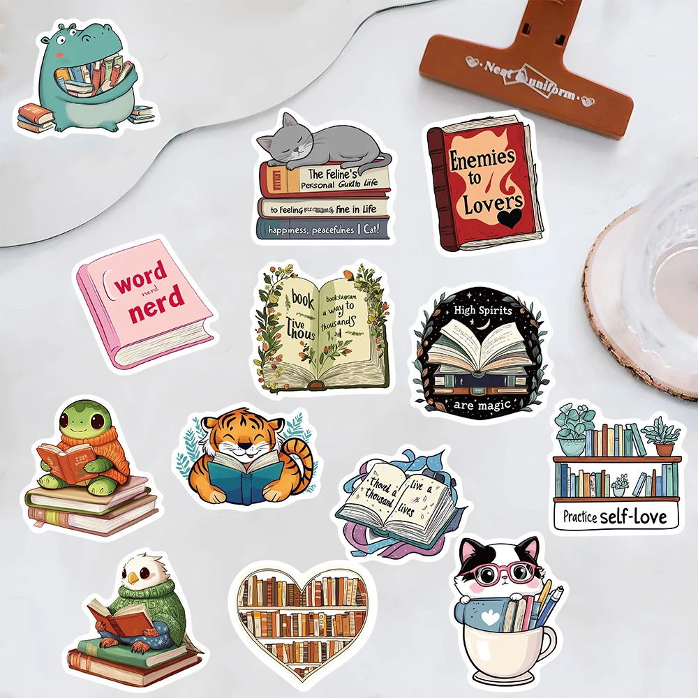 50PCS Animal Reading Stickers Notebook Cafe Aesthetic For Laptop Luggage PVC Home Decorative Cafe Waterproof DIY Sticker ﻿