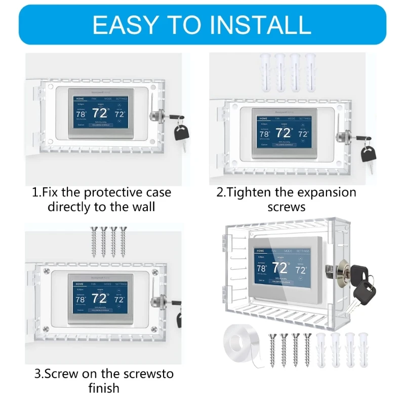 열쇠가 있는 온도 조절 장치 잠금 상자 투명 온도 조절 장치 커버 가드 보호 커버