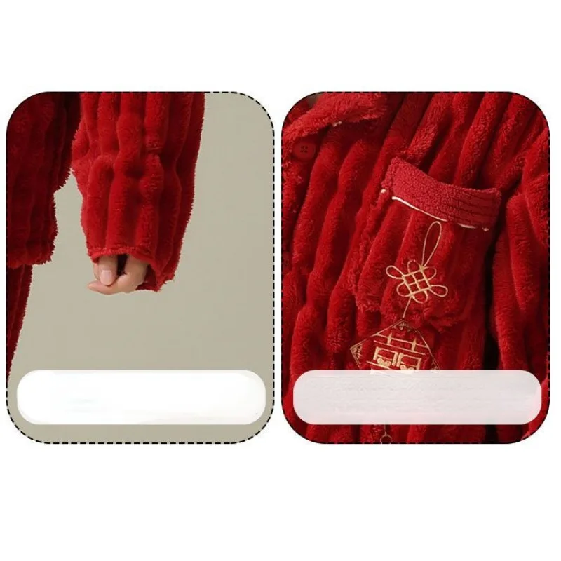 2023 New Coral Velvet Couple Pajamas Newlywed Women Men Autumn Winter Loungewear Plush Red Wedding Plush Thickening Set Homewear