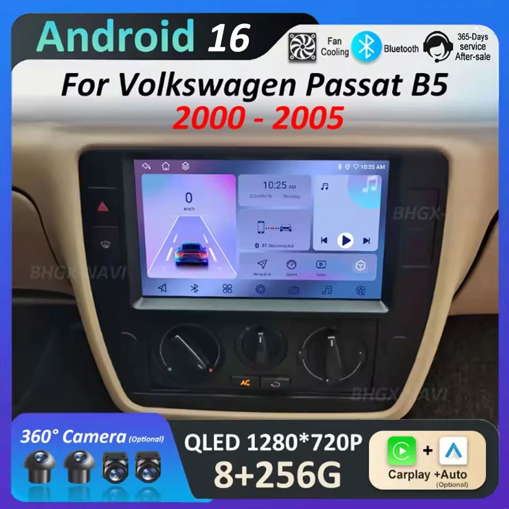 

9-дюймовый Android 16 для Volkswagen Passat B5 2000-2005, беспроводной Carplay, автомобильный видеомультимедийный плеер, аксессуары