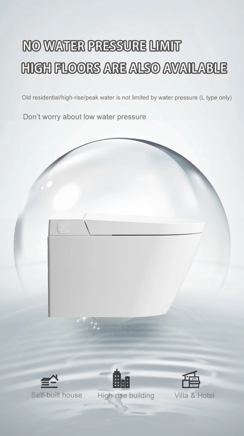 One Piece Auto Flush  Intelingent Bidet Concealed Cistern Included Wall Mounted Smart Toilet