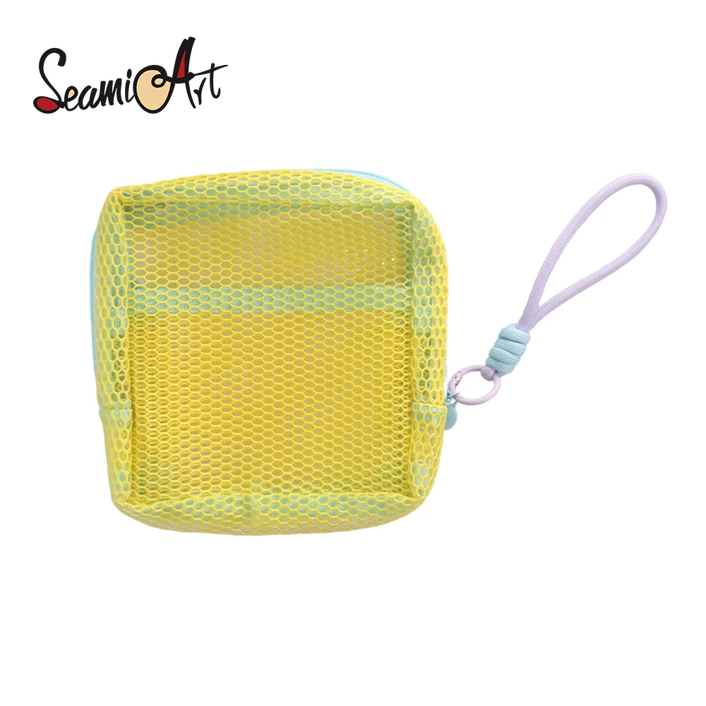 SeamiArt 1pc Mesh Storage Bag Dopamine Color Travel Portable Multifunctional Cosmetic Bag for School Art Supplies