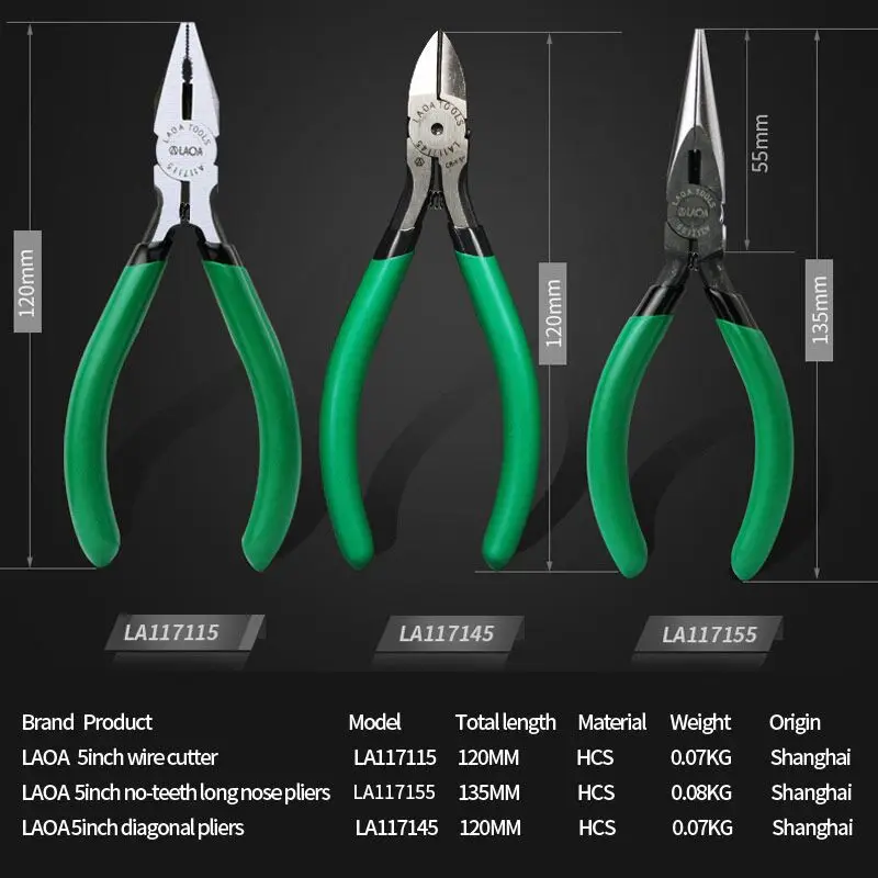 LAOA 5 Inch Wire Cutter Long Nose Pliers Side Cutter Mini Diagonal Pliers for Fishing Combination Nippers Hand Tools Kit