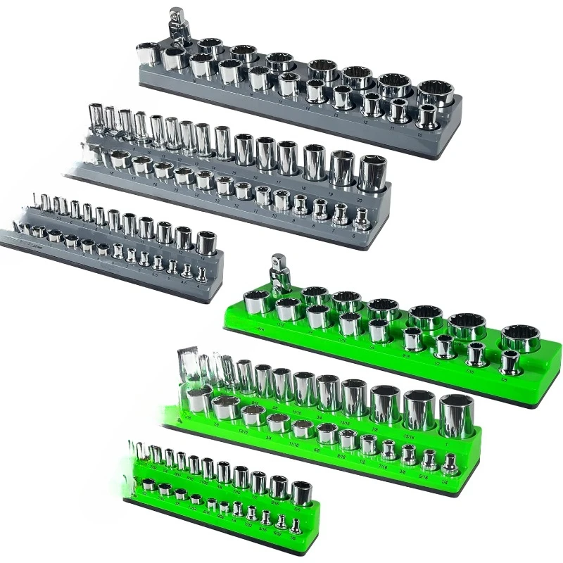 Magnetic Socket Organizer Set 6 PC, Socket Tool Holder Includes 1/4