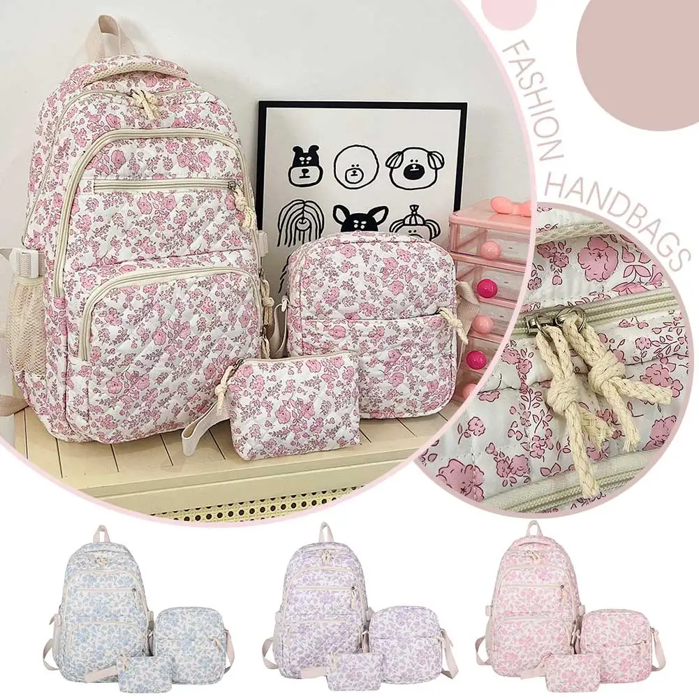 

Women 3pcs Set Stylish Daypack with Lunch Bag and Bookbag Set Floral Backpack for Teens Girls Youth Travel Vacation