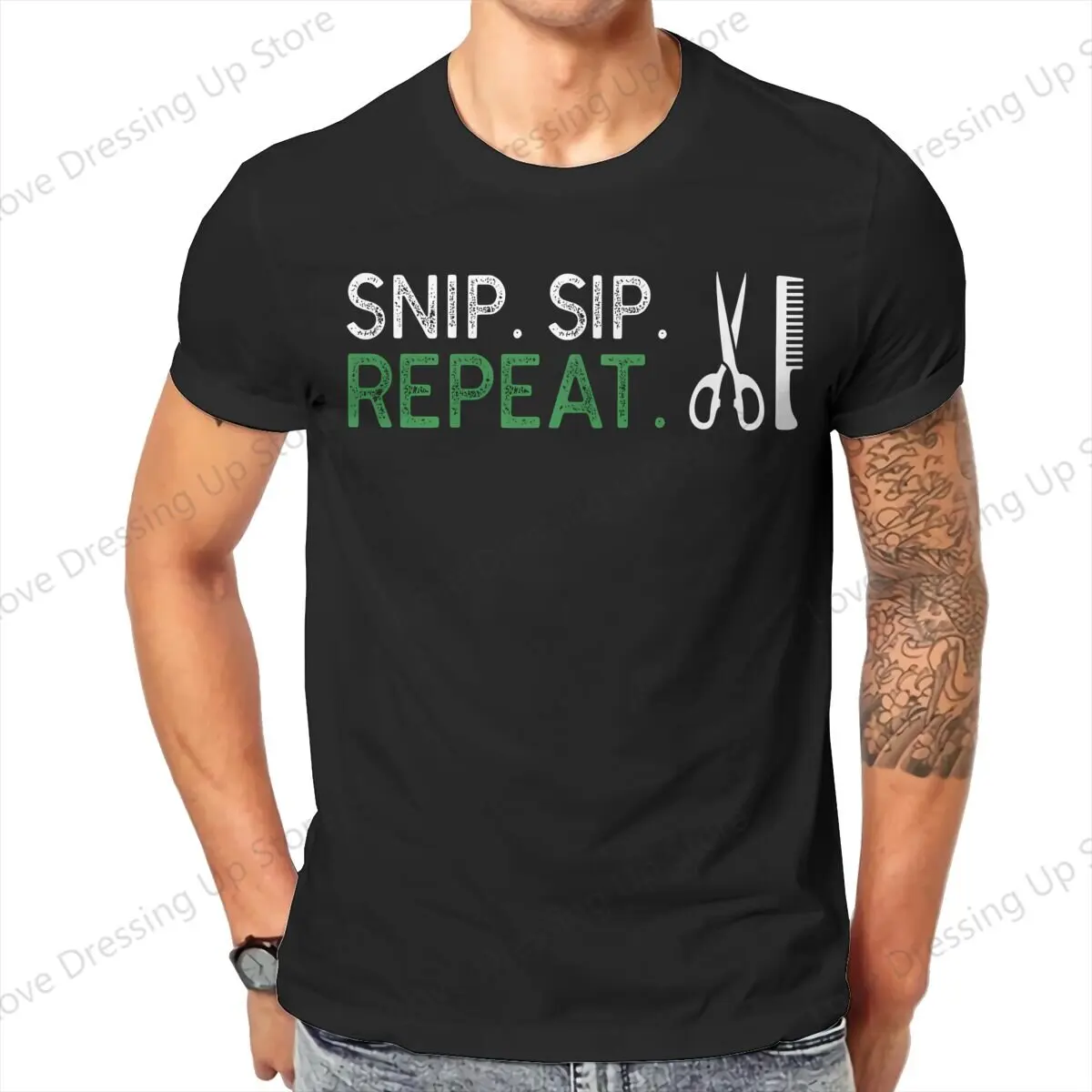 100% Cotton T-shirt  Loose Men T Shirts Snip Sip Repeat Barber Alcohol Summer Sweat Absorption Street Short Sleeve Top S-6XL