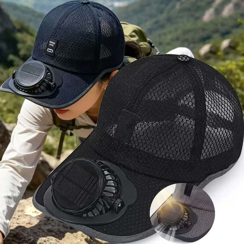 E9 Solar Powered Cap with Fan Summer Breathable Mesh Sun Protection Outdoor Baseball Hat Men USB Rechargeable Cooling Headwear