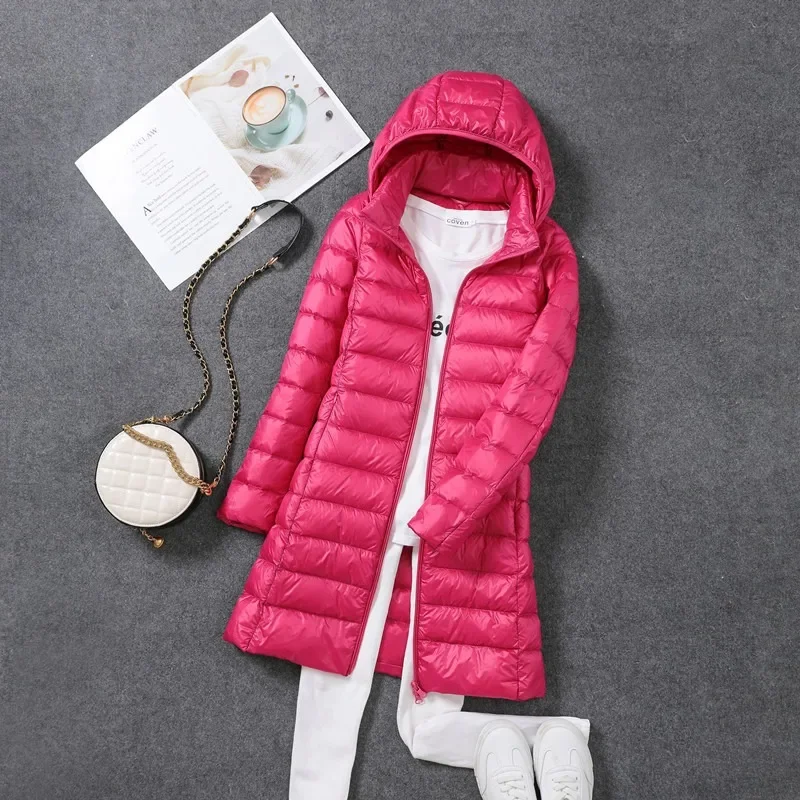 Imagem -05 - Jaqueta Puffer Longa e Ultra Leve para Mulheres Parka com Capuz Destacável Chapéu Quente Cabolsa Feminino Novo Outono Inverno 5xl 7xl 2023