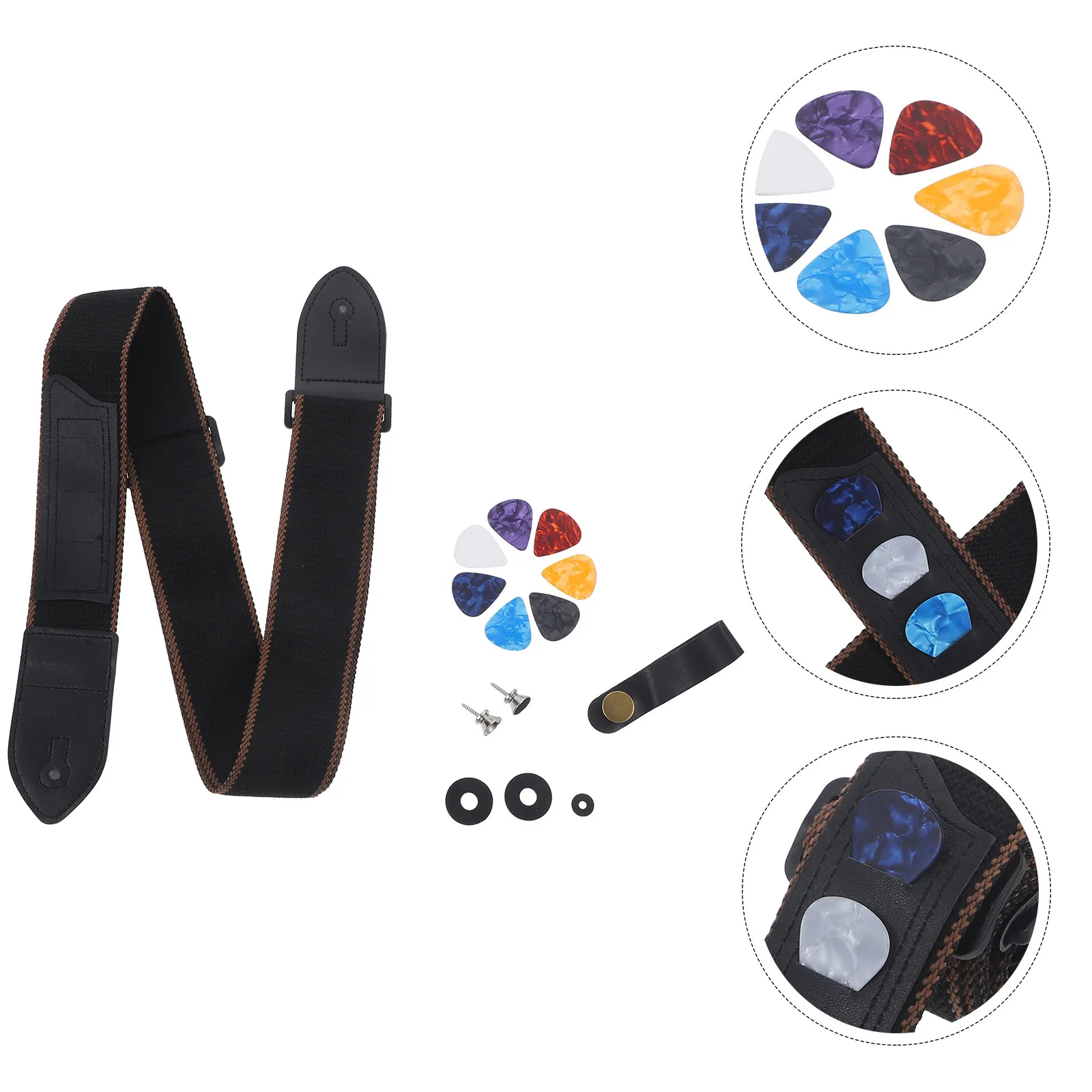 1Set Guitar Strap Set Retro Bohemian Style Easy Clean Sturdy Ends Compatible with Electric Acoustic Bass Classical