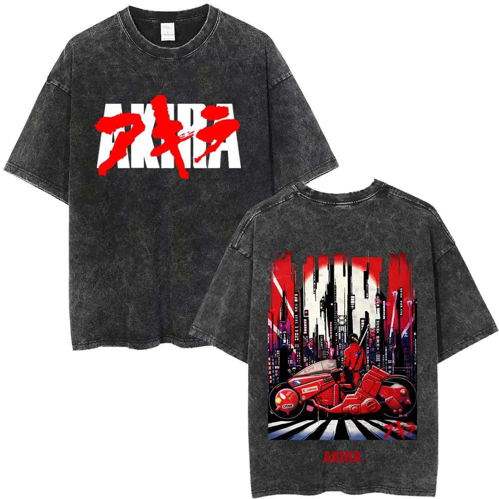 Gewaschenes Vintage Anime Akira Japanischer Science-Fiction-Cartoon-Film Shotaro Kaneda T-Shirt für Männer und Frauen 90er Manga Übergroße T-Shirts – Detail 4