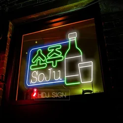 Signe au néon personnalisé coréen SOJU LED, enseignes au néon de bar de classe Itaewon, enseigne d'affaires coréenne, enseigne de bar, décoration de club de pub, lumière, décoration murale