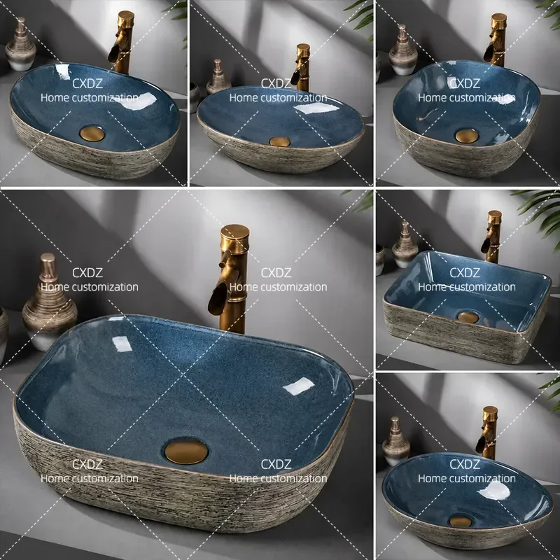Retro Ceramic Art Washbasin On Stage Basin for Household Bathroom and Outdoor Use