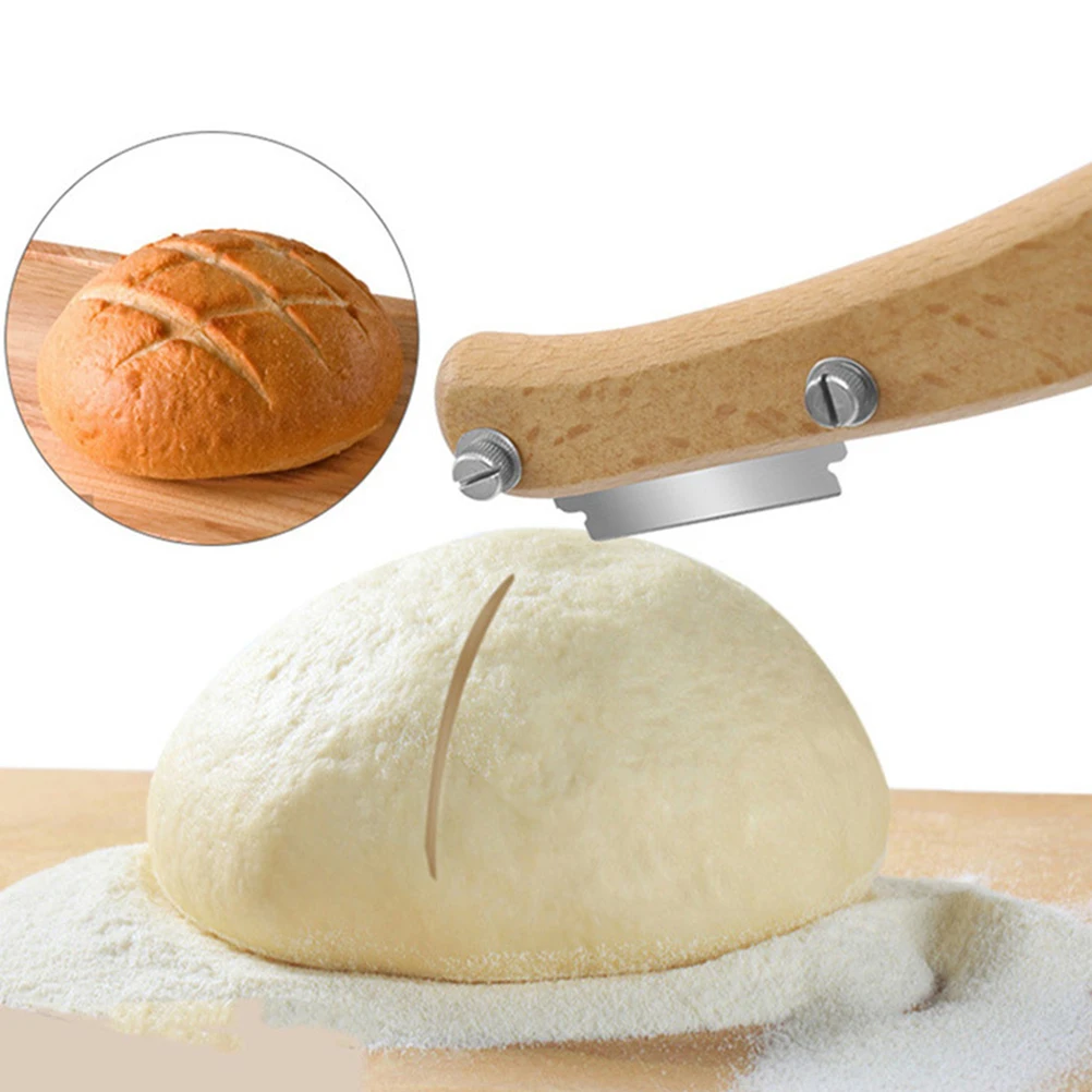 

1Set Bread Lames Wood Handle Dough Scoring Tools Safe Grip Bread Cutter Pizza Dough Cutter Baking Supplies Accessories Set