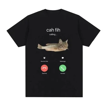 Cah Fih Meme T-Shirt Funny Calling Cat Fish Hybrid Meme Tees Absurd Humor Internet Culture Gift Viral Short Sleeves Top T-shirts