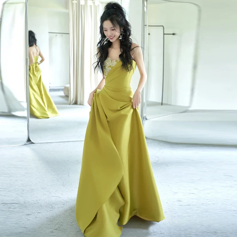 

Ele Long Evening Gown with Strapl Design for Adult Birthday Wedding Banquet Performance High-End Women's Dr