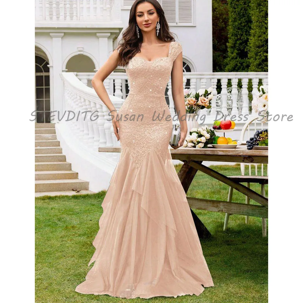 Classic Evening Dresses For Women High Quality Floor Length Square Collar Sleeveless Prom Party Mermaid Banquet Gowns Female