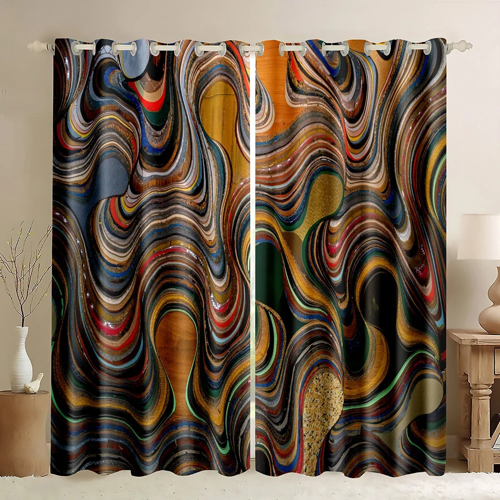 Marbling Print Window Blackout Curtain Rainbow Colors,Abstract Stone Texture Gradient Tie Dye Curtains for Youth Pebble Pattern