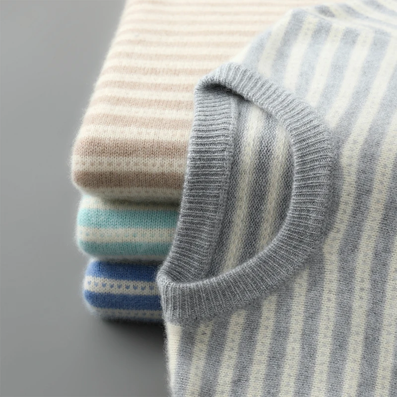 

Осень и зима, новый мужской толстый свитер из чистой шерсти с круглым вырезом, полосатая вязаная свободная зимняя рубашка