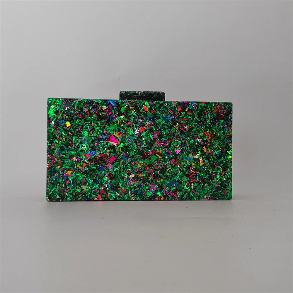 Big Green Glitter Acrylic Box Clutches Shoulder Bag Women Handbags Ladies Sac A Main Femme Evening Wedding Party Flap Purse