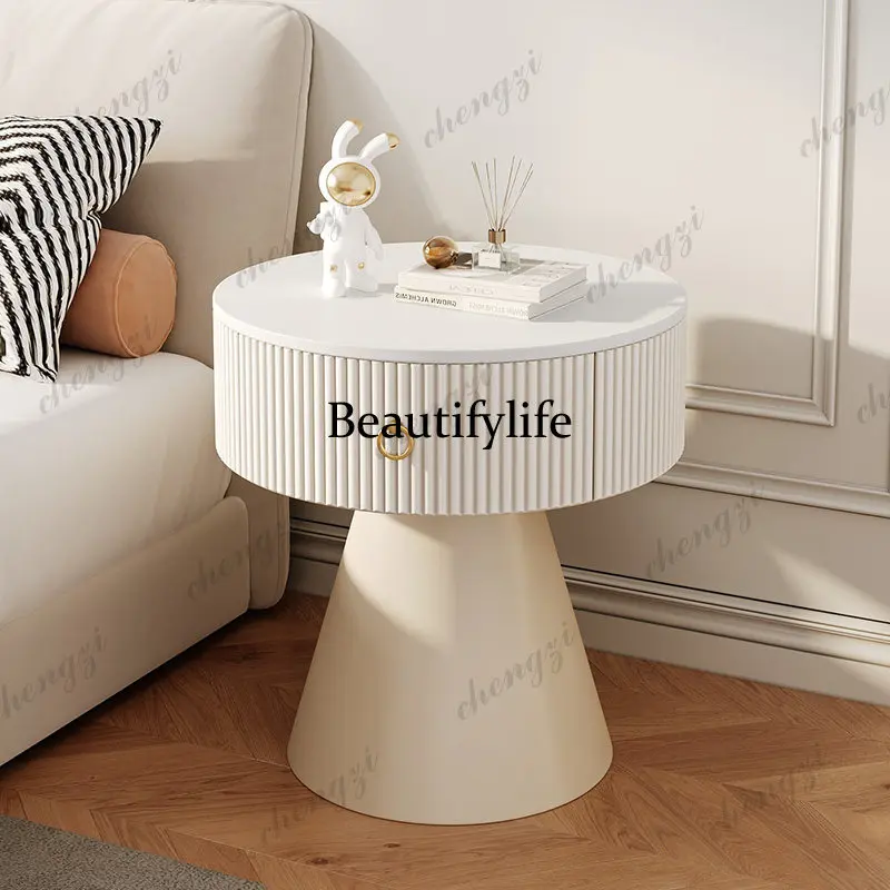 Clock Lamp Round Legs Nightstand Modern White Minimalist Organizer Nightstands Side Table Narrow Bedroom Luxury Home Furniture