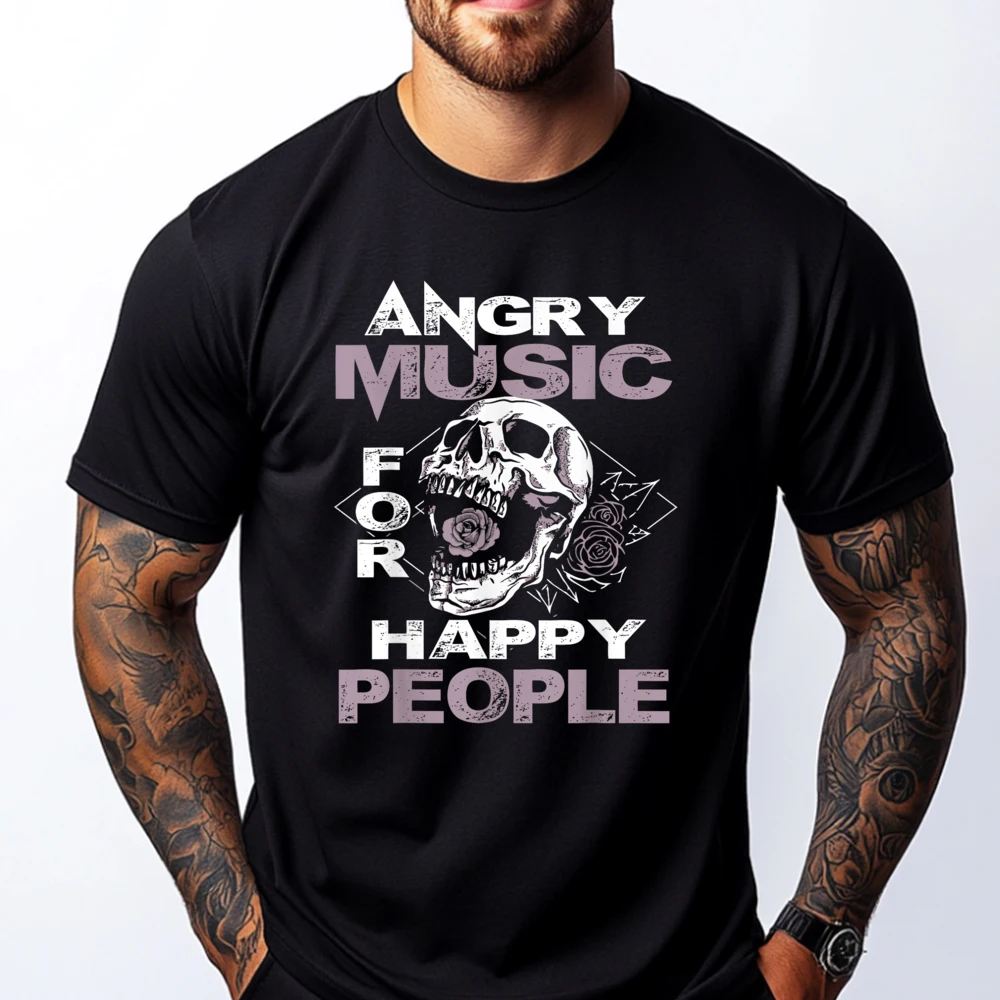 Angry Music For Happy People Heavy Metal Headbanger Black Graphic Tees Vintage T Shirts Fashionable and Trendy Custom T Shirt