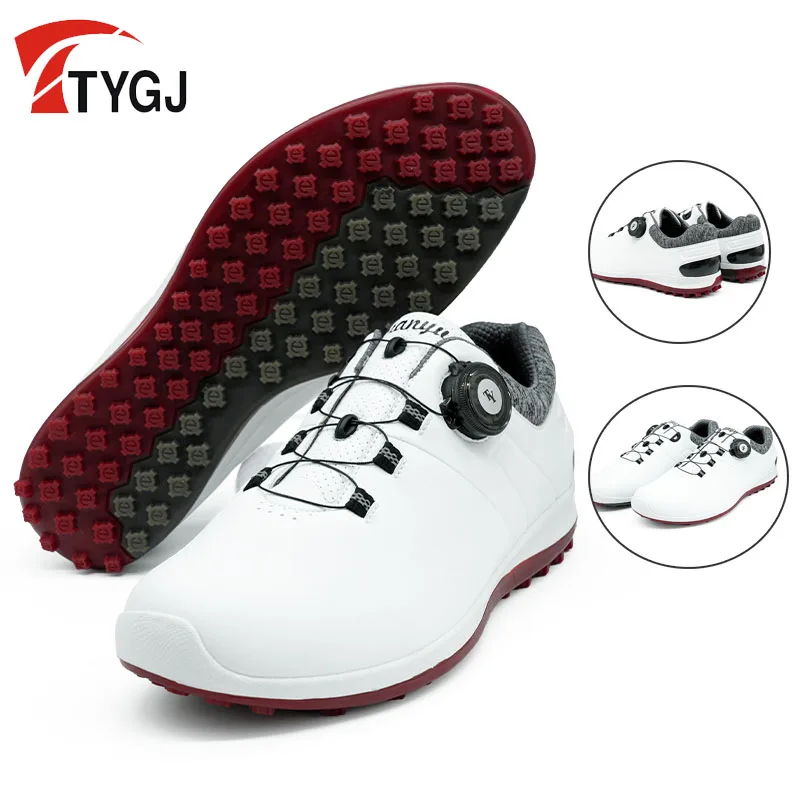 

TTYGJ Men Breathable Non-slip Golf Shoes Male Microfiber Waterproof Sneakers Quick Lacing Cushioning Trainers Sporty Footwear