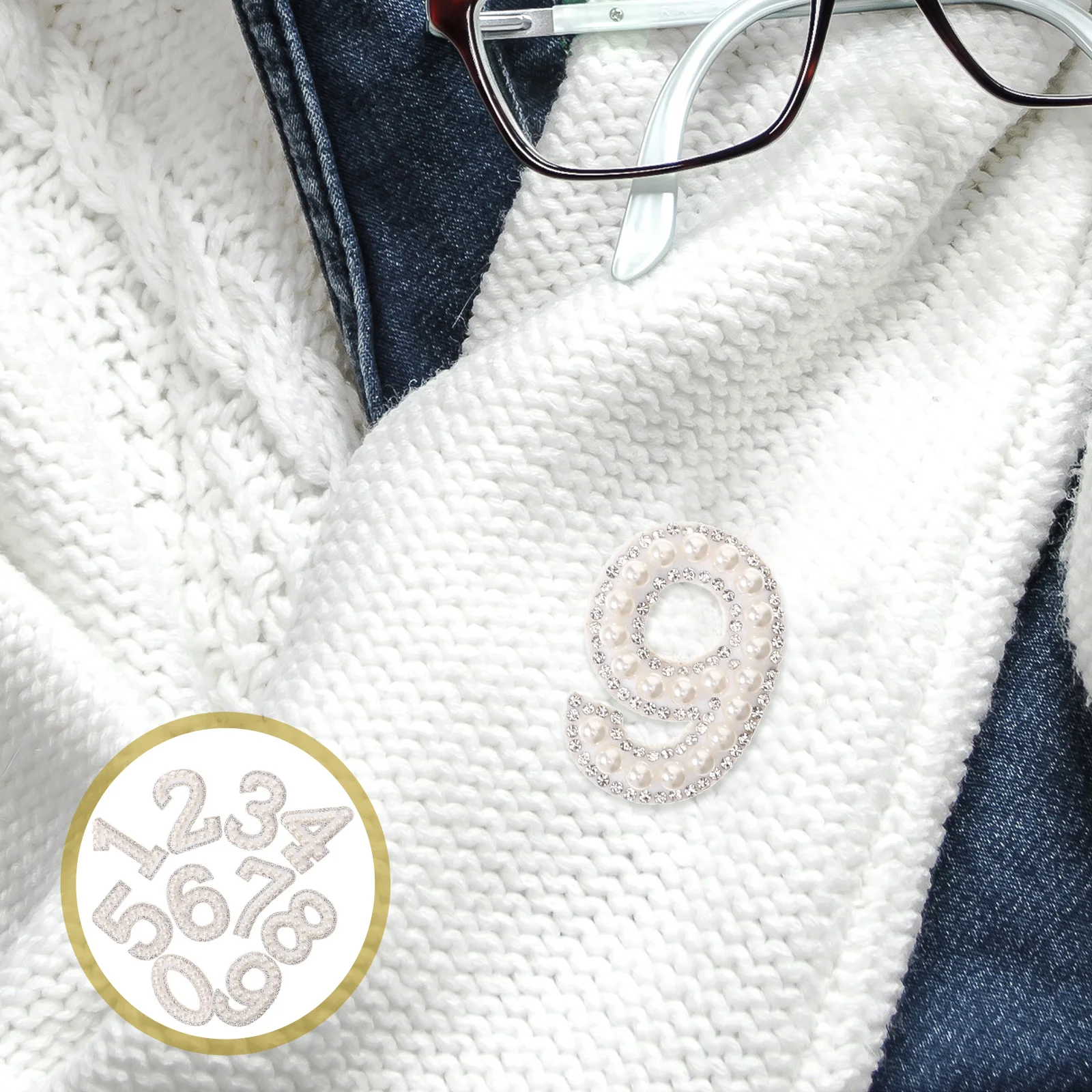 Stickers White 0-9 Removable Applique Iron Patches Rhinestone Pearl DIY Clothing Accessories For Sweaters Shirts