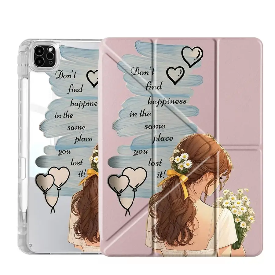 Simple Girl Pattern Y-Fold Holder Cover Tablet Case For iPad Pro 11th 10th 9th 8th 7th 12.9inch Pro 2025 Mini 6 7 Air 4 5 M3 M2