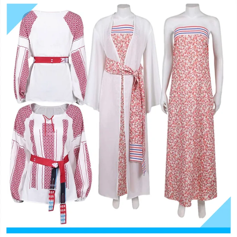 

Retro Anni-Frid Cosplay Synni Lyngstad Shirt Costume Adult Women Floral Dress Coat Belt Outfits Halloween Carnival Party Suit