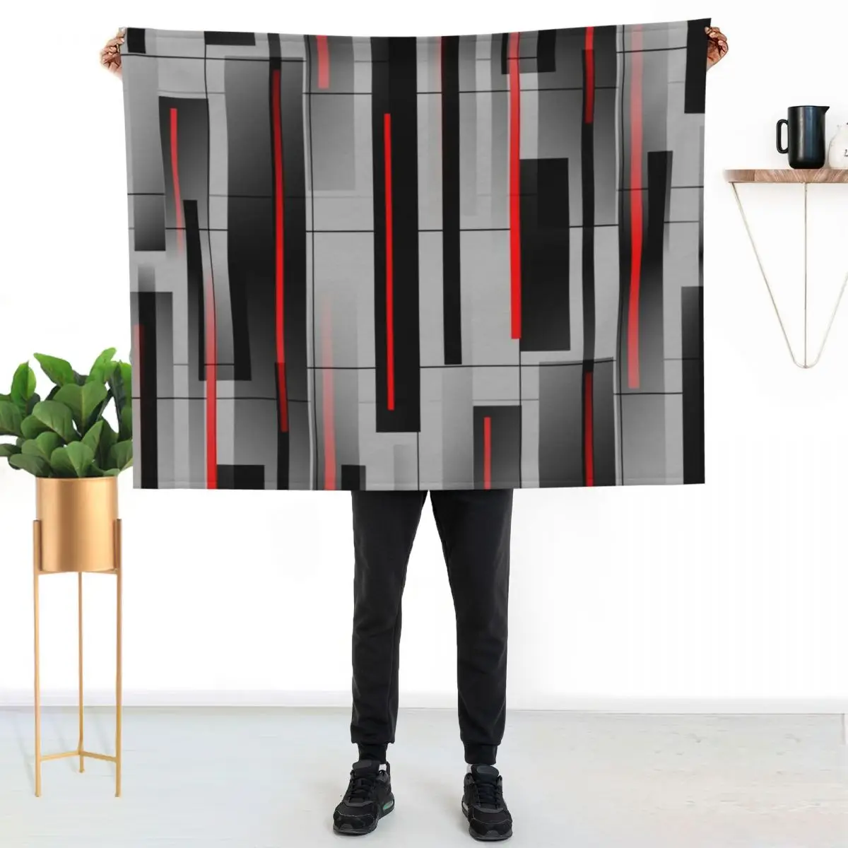 Off The Grid - Minimal Abstract - Red, Black, Gray Throw Blanket Bed Fashionable Plaid Sofa Nap blankets ands Comforter Blankets