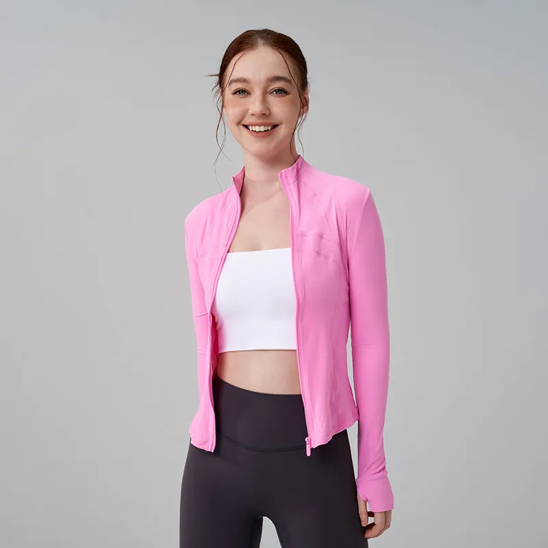 2025 New Autumn and Winter High Neck Sports Running Jacket Women's Patchwork Slim Fit Yoga Top with Finger Cots Thick Fitness