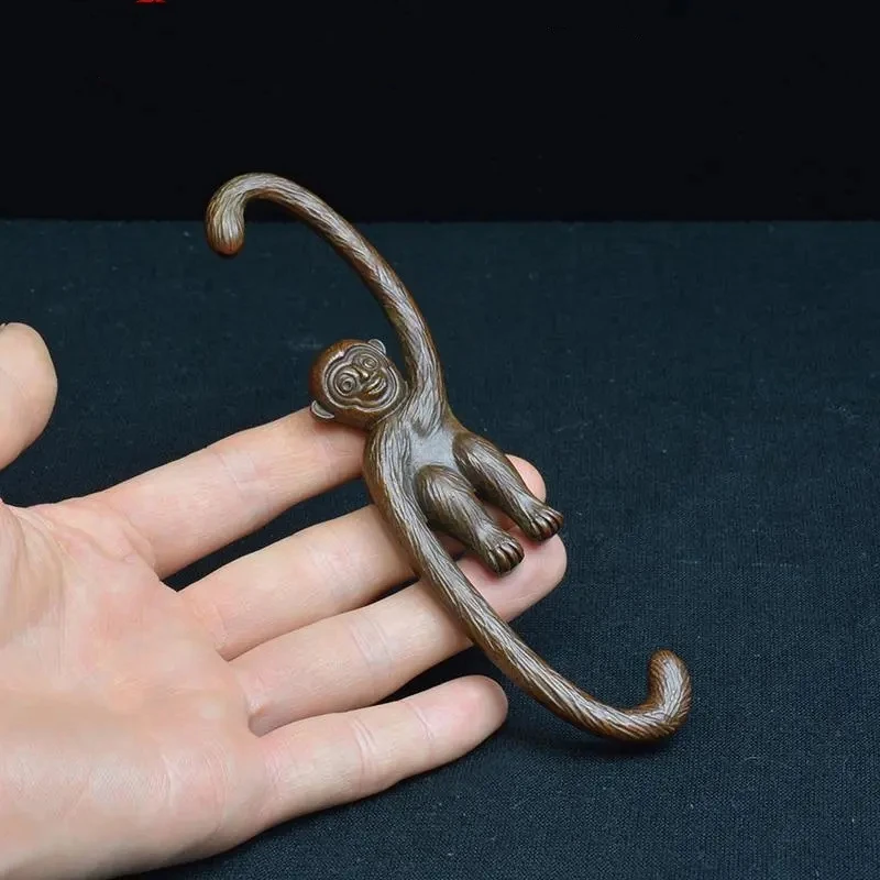 Antique Copper Monkey Hook Small Statue Ornament Vintage Metal Animal Figurines Desktop Decorations Accessories Home Decor Craft