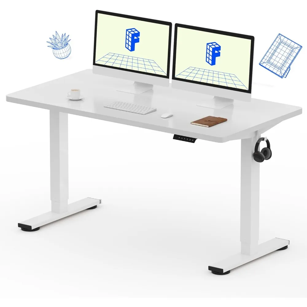 

EN1 One-Piece Electric White Standing Desk 55 x 28 Inch Desktop Adjustable Height Desk for Home Office and Computer Workstation