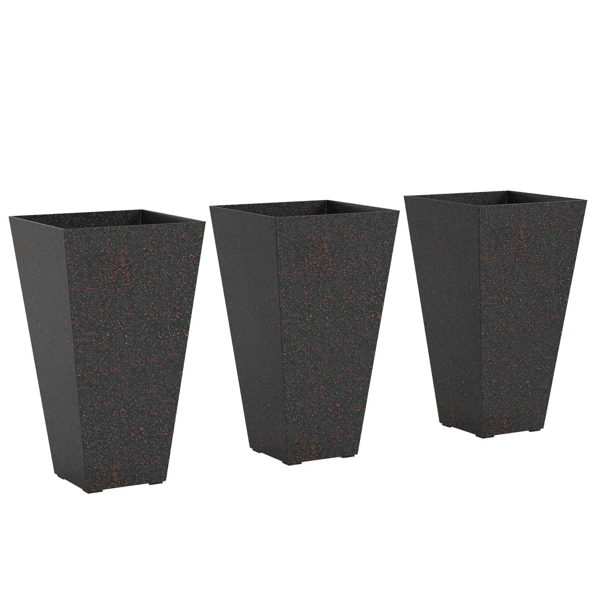 Outsunny Set of 3 Tall Plastic Planterswith Drainage Hole, Outdoor Flower Plant Pots, Indoor Planters for Porch Patio and De