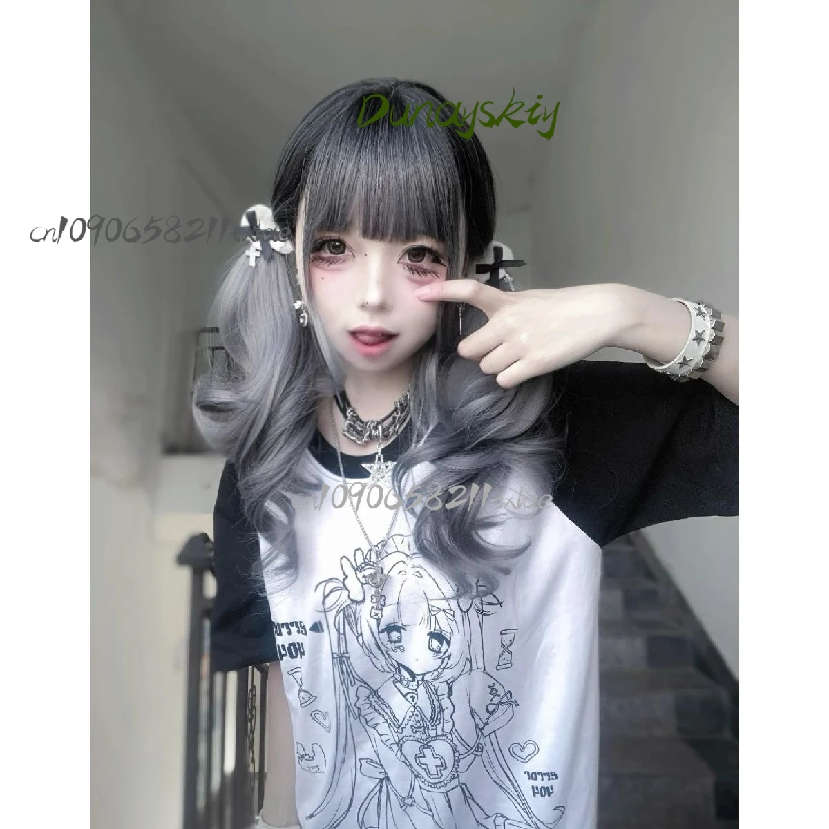 Subcultural water color Jirai Kei 고딕 달콤한 여름 반팔 티셔츠 퓨어 코튼 abi 라이트 애니메이션 탑 여성 루즈 캐주얼