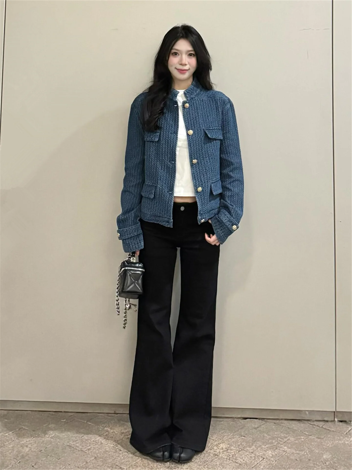 

Extended Length Low Waist Black Denim Jeans Women's Loose Fit Slimming Casual Micro Flared Floor Length Spring Seasonal Pants
