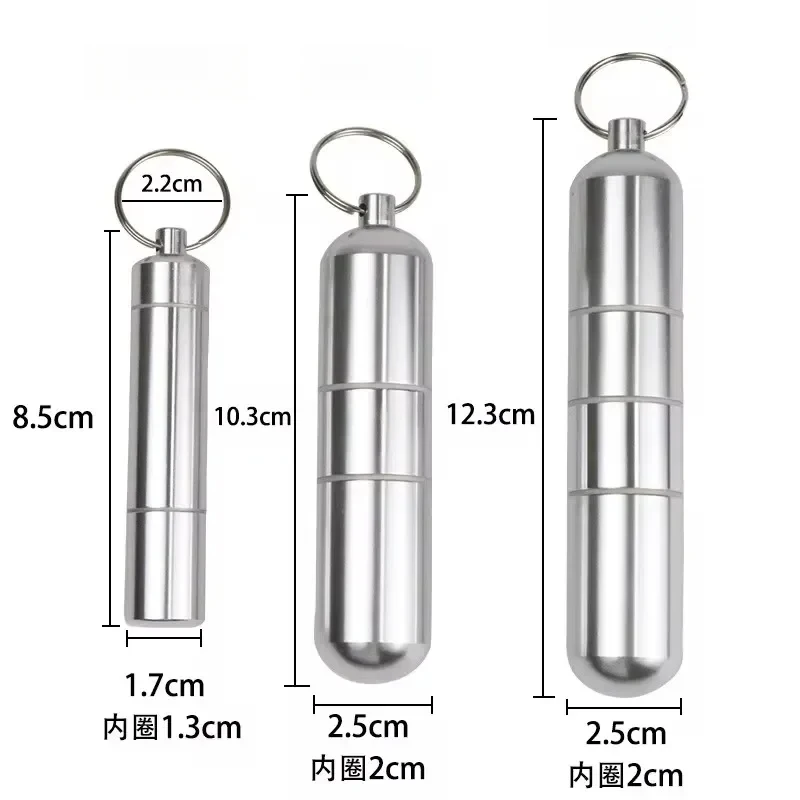 1-2pcs Waterproof Cigarete Case Silver Aluminum Alloy Cigarette Box Pill Toothpick Capsule Holder with Keychain Mens Gift - view 6