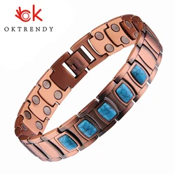 Magnetic Healing Bracelet Health Energy Pure Copper Therapy Bangle for Arthritis With Natural Stone Men Big Bracelets Jewelry