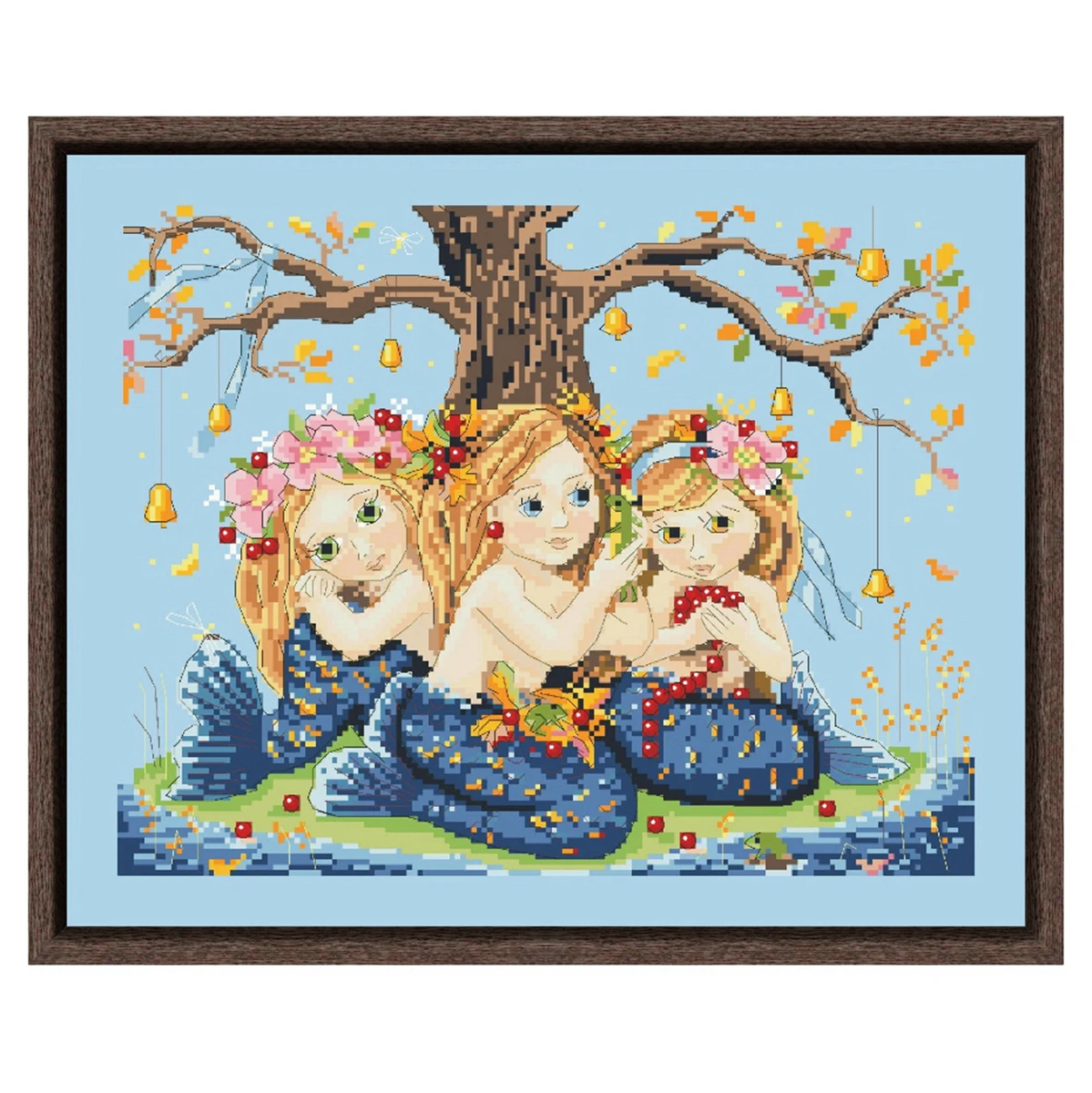 

Three mermaid cross stitch kit cartoon people 18ct 14ct 11ct count light blue canvas stitches embroidery DIY handmade needlework