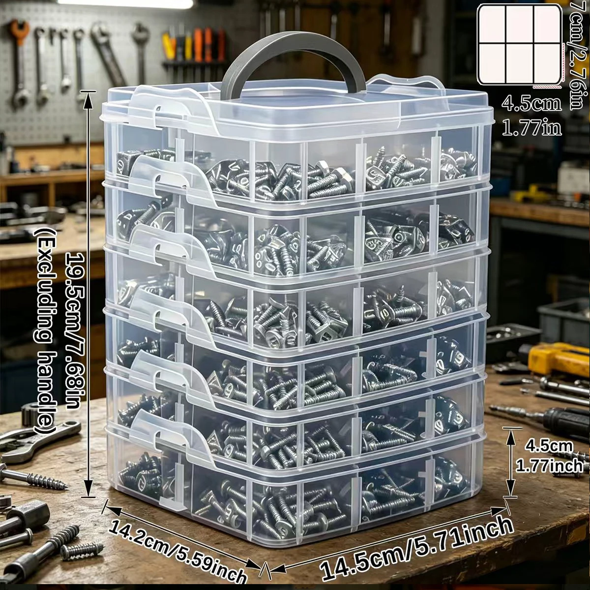 1 Stück Stapelbare Kunststoff-Aufbewahrungsbox für Kleinteile, Mehrstöckige Sortierbox für Schrauben und Bolzen, Tragbare Desktop-Teilebox – Detail 7