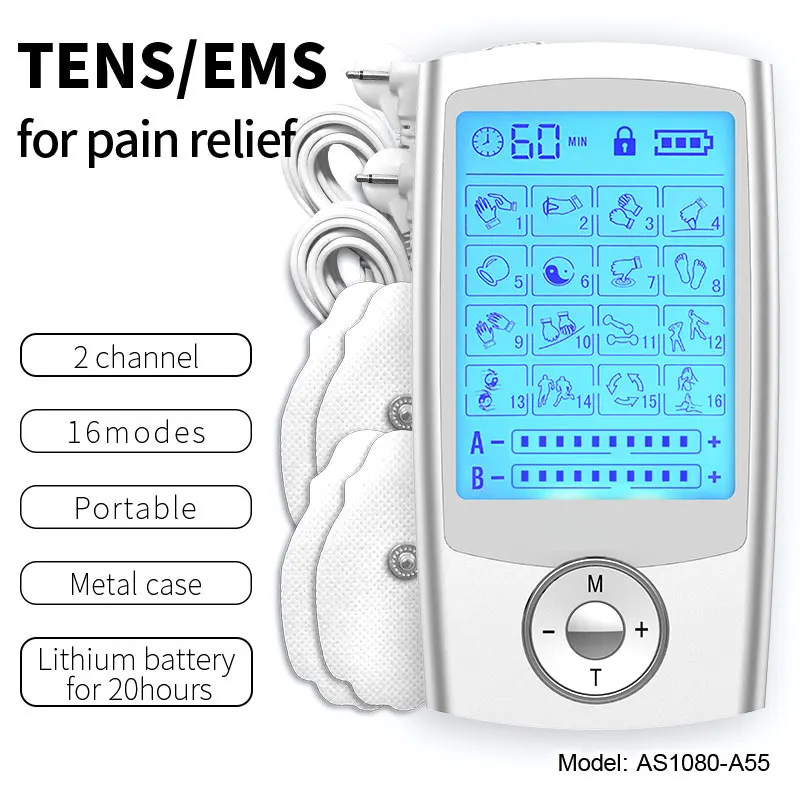 16 Mode Dual Output Ems Muscle Stimulator TENS Digital Massager Acupuncture EMS Massager Physiotherapy Device Fast Dropship