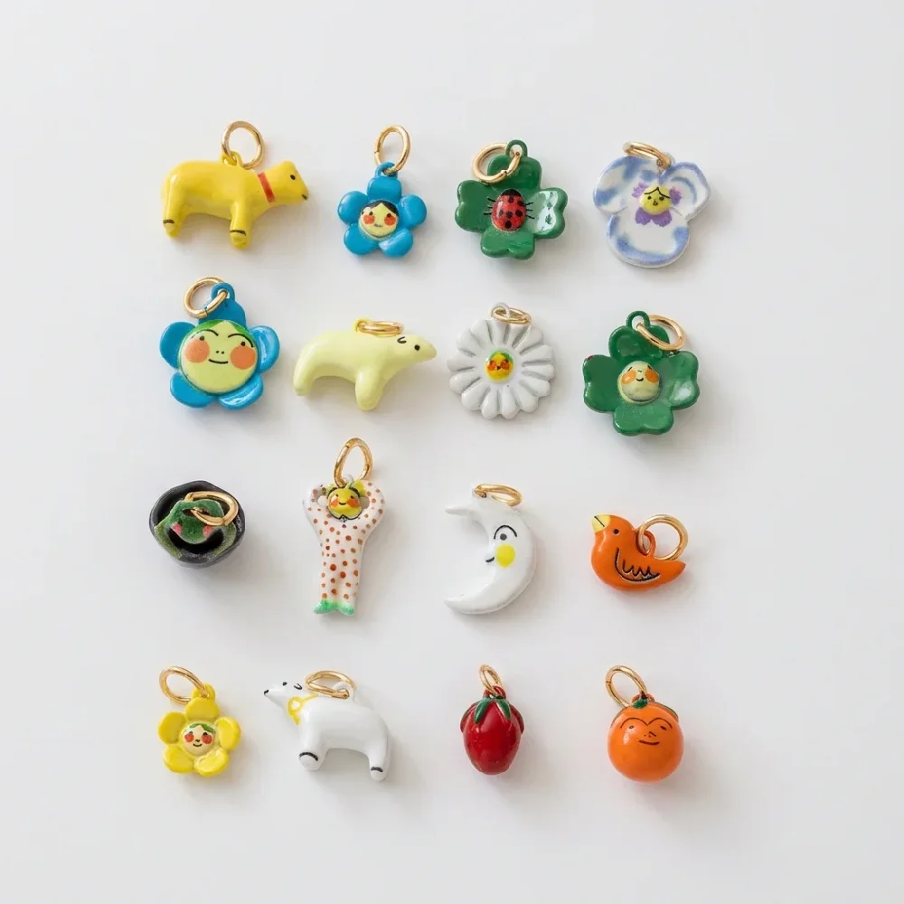 Colorful Dopamine Stainless Steel Animal Flower Enamel Gold Plated Non-fading Pendant Charm for DIY Jewelry Accessories