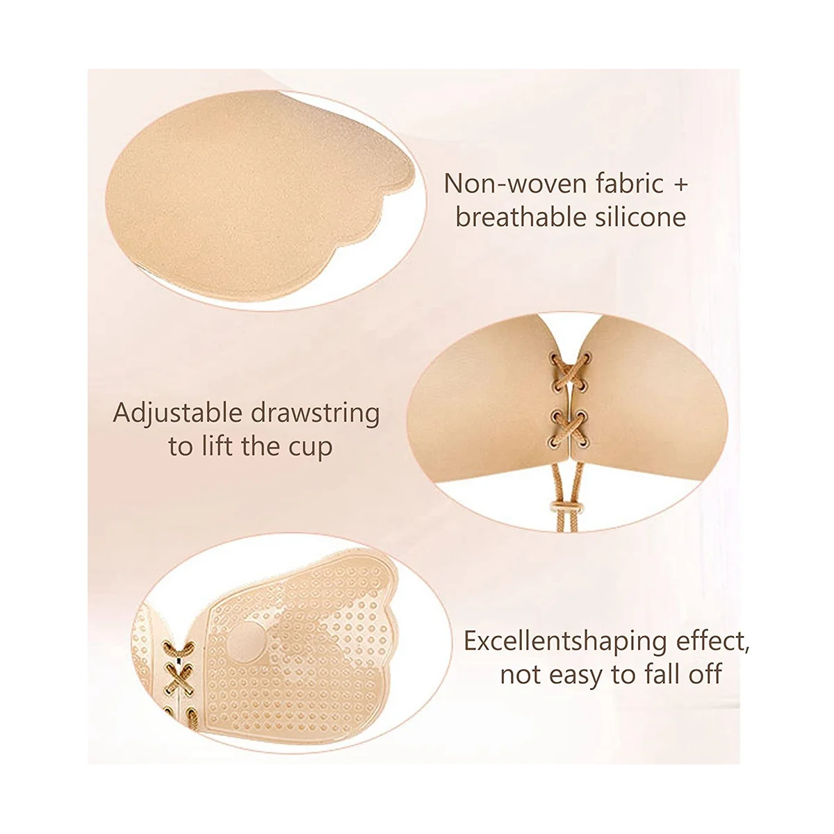 Adhesive Bra Strapless Sticky Invisible Push Up Silicone Bra for Backless Dress Women Sexy Backless Beige Size D