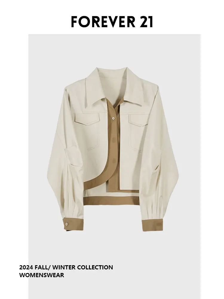 

Forever 21 Loose Versatile Shirt Elegant Windbreaker Compact Size Outerwear Long Sleeve Autumn Pear Shape Fit Ladies Jacket