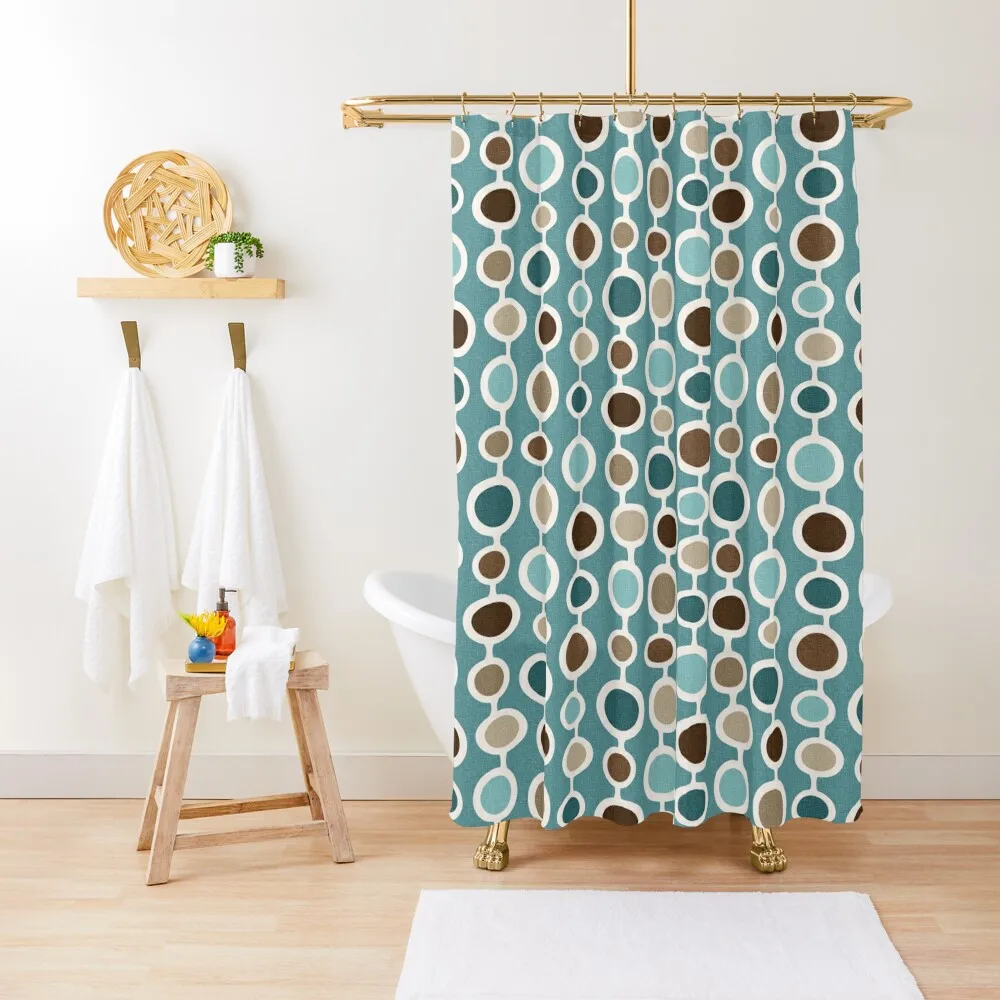 Mid Century Modern Geometric Circle Atomic Art Print 1 - Blue BrownShower Curtain Shower Curtain Bathroom